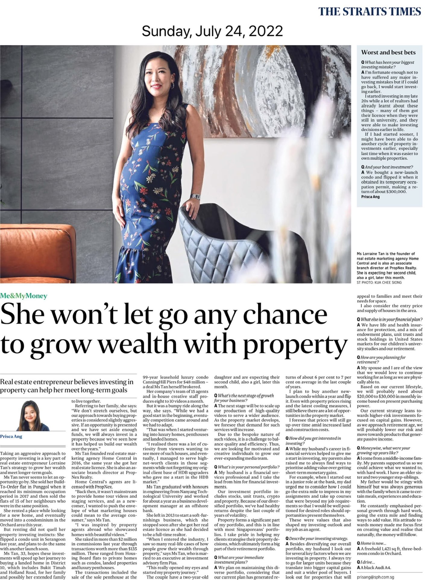 The Straits Times — She won't let go any chance to grow wealth with property (July 2022)